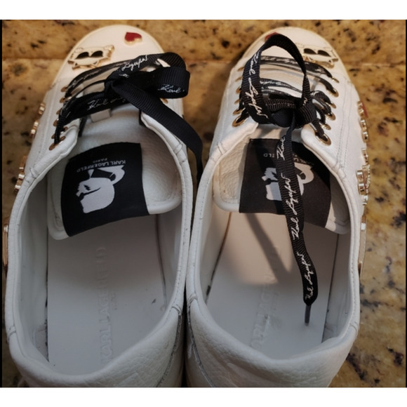 Karl Lagerfeld White Leather Sneakers with Cate Pins Size 7.5/EU 38.5 - Picture 4 of 7